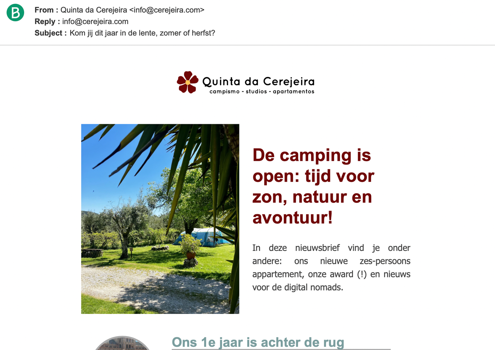 nieuwbrief schrijven camping